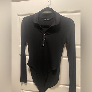 Black polo button down bodysuit Zara